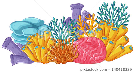 Colorful Tropical Coral Reef Collection Vector Illustration on White Background Colorful Tropical Coral Reef Collection Vector Illustration on White Background 140418329