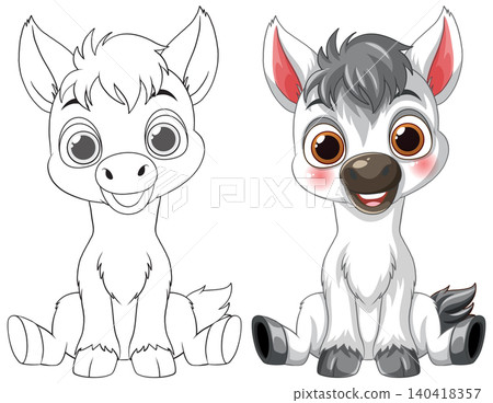 Cartoon Baby Foal Character in Outline and Full Color Vector Style Cartoon Baby Foal Character in Outline and Full Color Vector Style 140418357