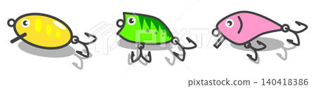An illustration of artificial lures used in lure fishing as a hobby. An illustration of artificial lures used in lure fishing as a hobby. 140418386