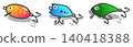 An illustration of artificial lures used in lure fishing as a hobby. 140418388