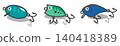 An illustration of artificial lures used in lure fishing as a hobby. 140418389