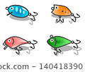 An illustration of artificial lures used in lure fishing as a hobby. 140418390