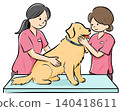 大型犬(金毛尋回犬)在獸醫診所接受檢查的向量插圖,易於在網站和產品目錄中使用。 大型犬(金毛尋回犬)在獸醫診所接受檢查的向量插圖,易於在網站和產品目錄中使用。 140418611