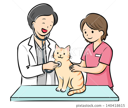 Vector illustration of a cat receiving treatment at a veterinary clinic, easy to use on websites and catalogs. Vector illustration of a cat receiving treatment at a veterinary clinic, easy to use on websites and catalogs. 140418615