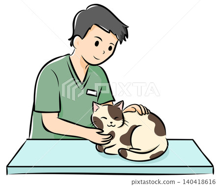 Vector illustration of a cat receiving treatment at a veterinary clinic, easy to use on websites and catalogs. Vector illustration of a cat receiving treatment at a veterinary clinic, easy to use on websites and catalogs. 140418616