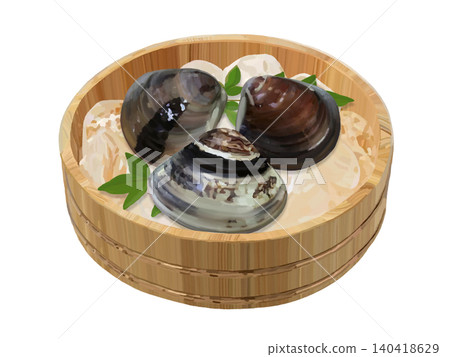 Clams (in a wooden bucket with ice) Clams (in a wooden bucket with ice) 140418629