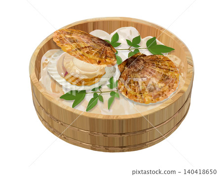 Scallops (in a wooden bucket with ice) 140418650
