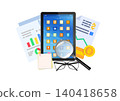 modern digital composition showcasing a tablet screen filled with colorful application icons 140418658