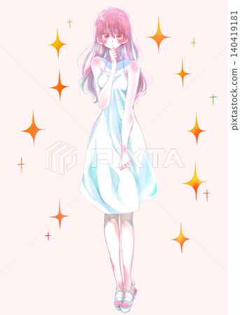 A woman in a sparkling dress, looking a little embarrassed. 140419181