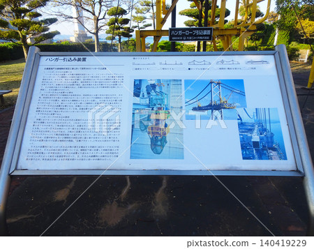 Explanation panel for the hangar retraction device at Seto Ohashi Memorial Park (Bannosu Midori-cho, Sakaide City, Kagawa Prefecture) 140419229