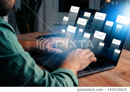 Scam message appears on laptop screen during online session in a dimly lit room Scam message appears on laptop screen during online session in a dimly lit room 140419825