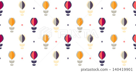 Minimalist floral vector pattern featuring stylized tulips in a repetitive seamless layout Minimalist floral vector pattern featuring stylized tulips in a repetitive seamless layout 140419901