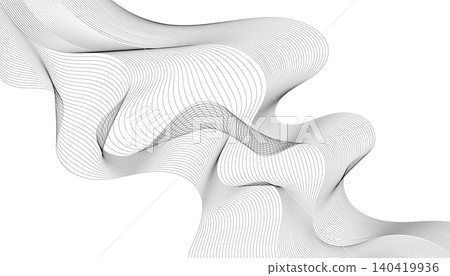 Monochrome digital wave pattern with fluid distorted lines on a clean white background 140419936