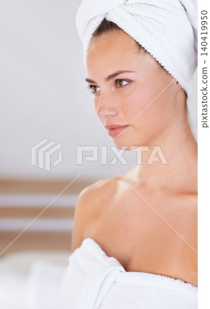 Woman, face and wellness at spa for skin care, hygiene and beauty routine. Female person, lady and relax for lifestyle, body and wellbeing with cosmetics, treatment and natural glow in Canada Woman, face and wellness at spa for skin care, hygiene and beauty routine. Female person, lady and relax for lifestyle, body and wellbeing with cosmetics, treatment and natural glow in Canada 140419950
