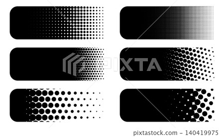 Six rounded rectangle black banners with geometric dot pattern fade isolated on white Six rounded rectangle black banners with geometric dot pattern fade isolated on white 140419975