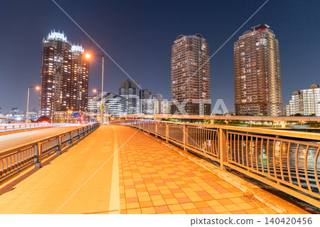 The night view of Odaiba and the cluster of high-rise apartment buildings 140420456