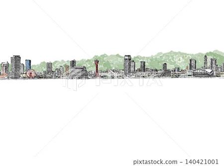 Kobe Landmark Line Drawing (Watercolor) Mountain Kobe Landmark Line Drawing (Watercolor) Mountain 140421001