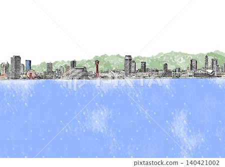 Kobe Landmark Line Drawing (Watercolor) Sea and Mountains Kobe Landmark Line Drawing (Watercolor) Sea and Mountains 140421002