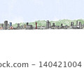 Kobe Landmark Line Drawing (Watercolor) Mountain and Sky 140421004