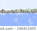 Kobe Landmark Line Drawing (Watercolor) Sea, Mountains, and Sky 140421005
