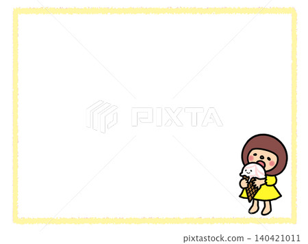 An illustration frame, speech bubble, and memo featuring a cute, fluffy bob-haired girl holding a large ice cream cone. An illustration frame, speech bubble, and memo featuring a cute, fluffy bob-haired girl holding a large ice cream cone. 140421011