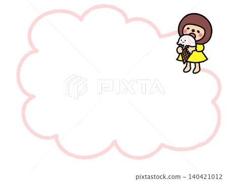 An illustration frame, speech bubble, and memo featuring a cute, fluffy bob-haired girl holding a large ice cream cone. An illustration frame, speech bubble, and memo featuring a cute, fluffy bob-haired girl holding a large ice cream cone. 140421012