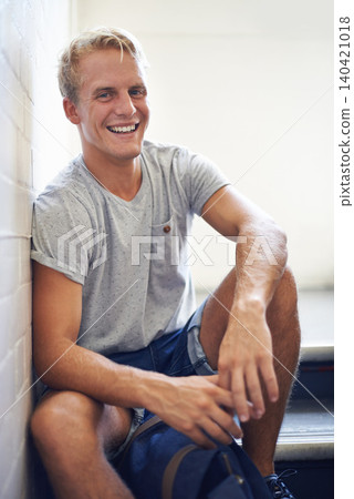 Portrait, stairs and university with student, man and smile with lunch break and education. Face, person and guy sitting on stairwell, relaxing and college with knowledge and happy with scholarship Portrait, stairs and university with student, man and smile with lunch break and education. Face, person and guy sitting on stairwell, relaxing and college with knowledge and happy with scholarship 140421018