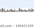 Kobe Landmark Line Drawing (Watercolor) - Sky 140421109
