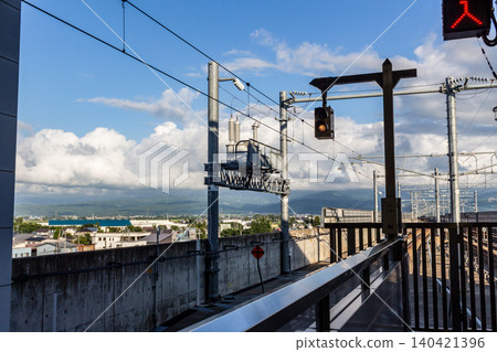 Summer blue sky and elevated Shinkansen platform/railway facilities Summer blue sky and elevated Shinkansen platform/railway facilities 140421396