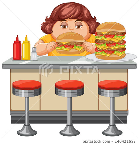 Child Eating Burger at Retro Diner Counter 140421652