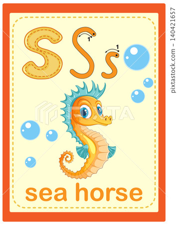 Educational Alphabet Flashcard for Letter S with Cartoon Sea Horse Educational Alphabet Flashcard for Letter S with Cartoon Sea Horse 140421657