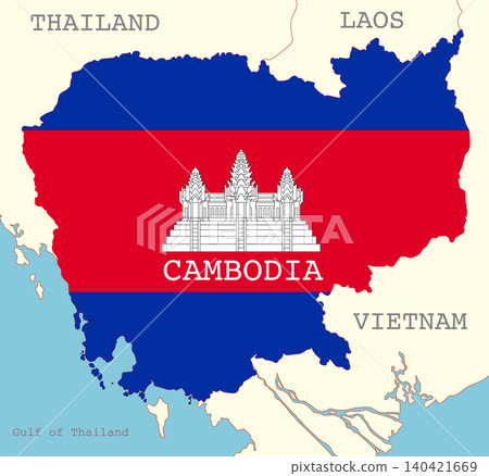 Cambodia Map with National Flag Overlay Cambodia Map with National Flag Overlay 140421669
