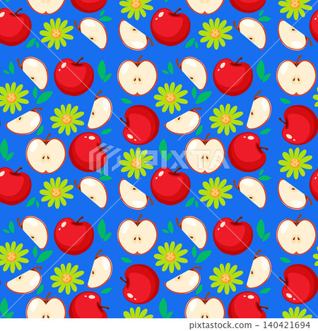Seamless Vector Pattern with Red Apples and Green Flowers Seamless Vector Pattern with Red Apples and Green Flowers 140421694