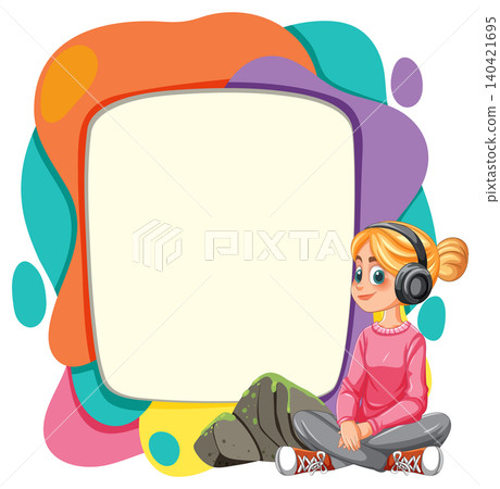Girl Listening Music Colorful Frame Illustration Girl Listening Music Colorful Frame Illustration 140421695