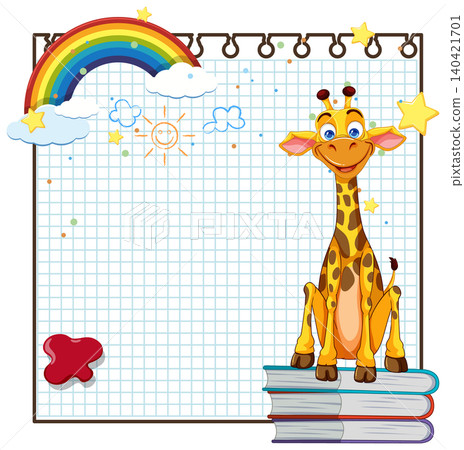 Cartoon Giraffe on Books with Rainbow and Grid Paper Background Cartoon Giraffe on Books with Rainbow and Grid Paper Background 140421701