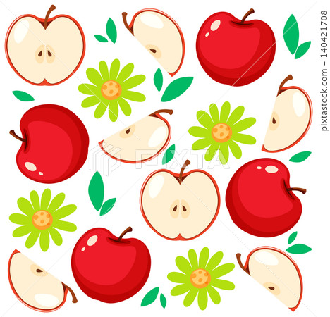 Seamless Vector Pattern of Red Apples and Green Flowers Seamless Vector Pattern of Red Apples and Green Flowers 140421708