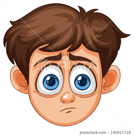 Worried Boy Face with Big Blue Eyes Vector 140421726