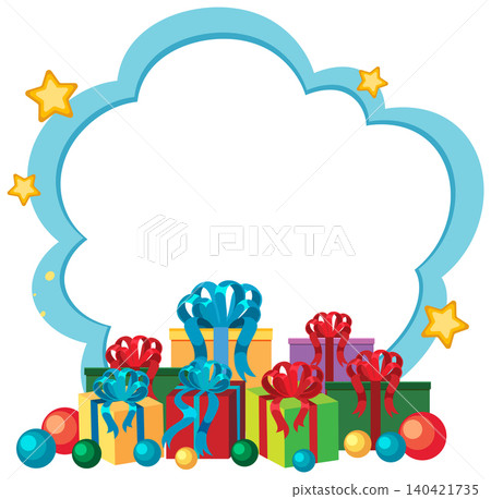 Colorful Gift Boxes and Stars Around a Blue Cloud Frame Colorful Gift Boxes and Stars Around a Blue Cloud Frame 140421735