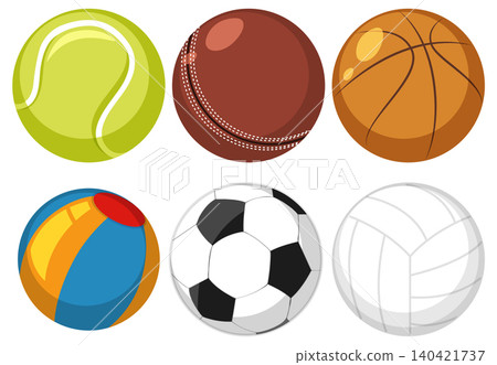 Six Sports Balls Vector Illustration on White Background Six Sports Balls Vector Illustration on White Background 140421737