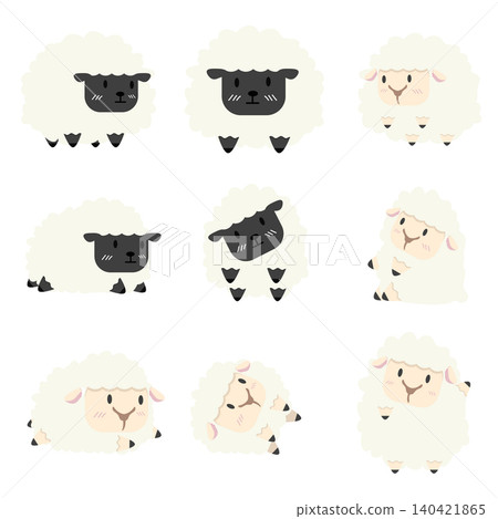 Cute Black and White Sheep Illustrations Collection Cute Black and White Sheep Illustrations Collection 140421865