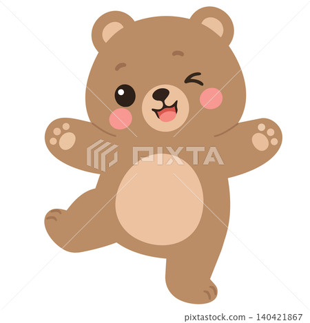 Cute Cartoon Bear Winking and Dancing 140421867