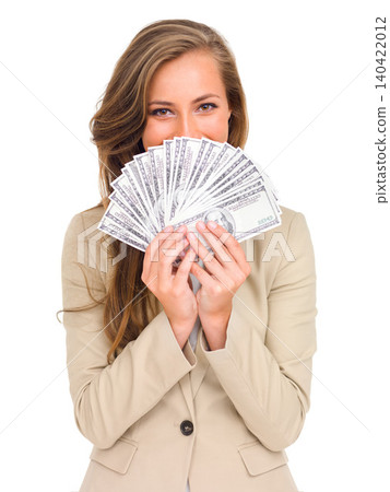 Money, fan and woman hide face with cash on studio, white background and lottery mockup. Professional, person and dollars in hand from giveaway, profit or savings from financial success or investment Money, fan and woman hide face with cash on studio, white background and lottery mockup. Professional, person and dollars in hand from giveaway, profit or savings from financial success or investment 140422012