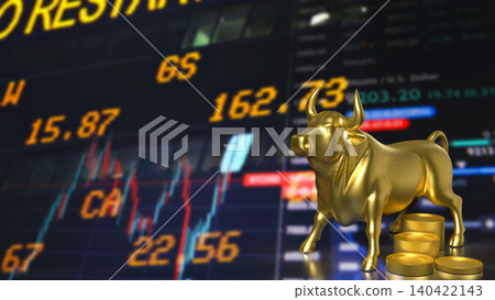 Golden Bull Market Rally With Coins And Trading Screen 3d render. Golden Bull Market Rally With Coins And Trading Screen 3d render. 140422143