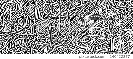Abstract Black and White Tangled Line Drawing Background with Chaotic Scribble Texture 140422277