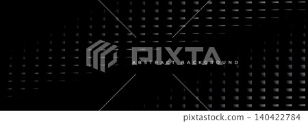 Black abstract grid background with dark halftone square dots. Minimal dark abstract banner with short horizontal dashes arranged in a loose grid pattern. The design creates a modern digital texture. Black abstract grid background with dark halftone square dots. Minimal dark abstract banner with short horizontal dashes arranged in a loose grid pattern. The design creates a modern digital texture. 140422784