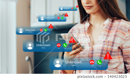 Scam call and SMS messages alerting a person in their home on a smartphone screen 140423023