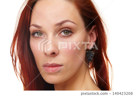 Portrait, beauty and skincare of woman in makeup, shine and healthy skin in studio isolated on white background. Face, ginger and serious model in cosmetics for facial treatment, dermatology and glow Portrait, beauty and skincare of woman in makeup, shine and healthy skin in studio isolated on white background. Face, ginger and serious model in cosmetics for facial treatment, dermatology and glow 140423208