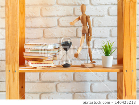 Wooden shelf with home decor on ot Wooden shelf with home decor on ot 140423218