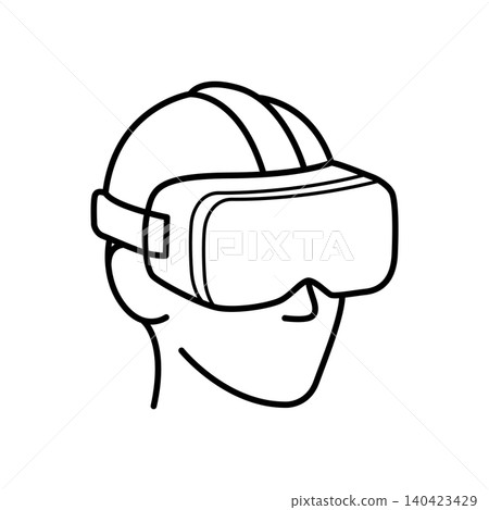 Clean isometric outline icon of a VR goggles headset. Minimalist line art symbol for immersive digital gaming, metaverse entertainment, and tech simulator Clean isometric outline icon of a VR goggles headset. Minimalist line art symbol for immersive digital gaming, metaverse entertainment, and tech simulator 140423429