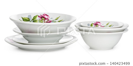 white ceramics tableware set isolated on white background white ceramics tableware set isolated on white background 140423499